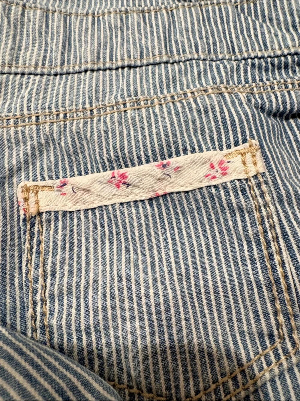 OshKosh B'gosh Light Blue Pinstripe Baby Overalls with Floral Trim